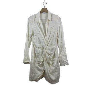 Endless Rose Women's Small White Twist Front Mini Long Sleeve V-neck Dress